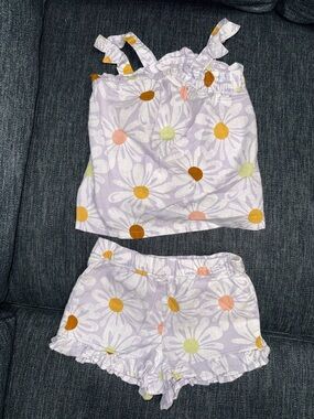 Girls Lavender Daisy Matching Set - Tank Top & Shorts